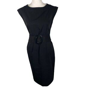 Doncaster Signature Bodycon Dress Womens Size 2 Black Belted Sleeveless Back Zip